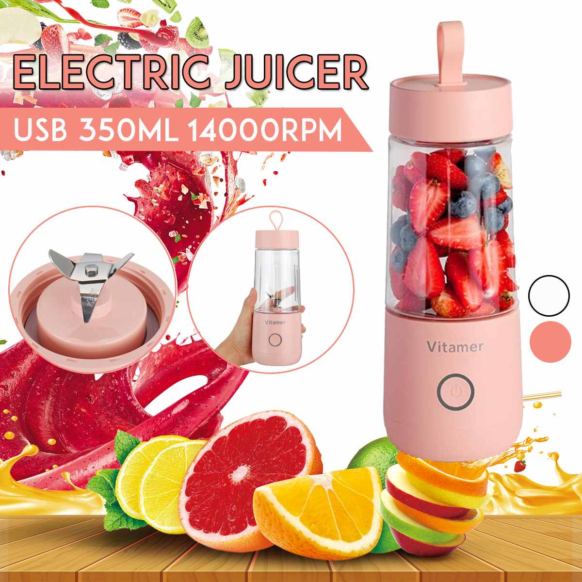 350ml Portable Blender – USB Rechargeable Juicer Cup