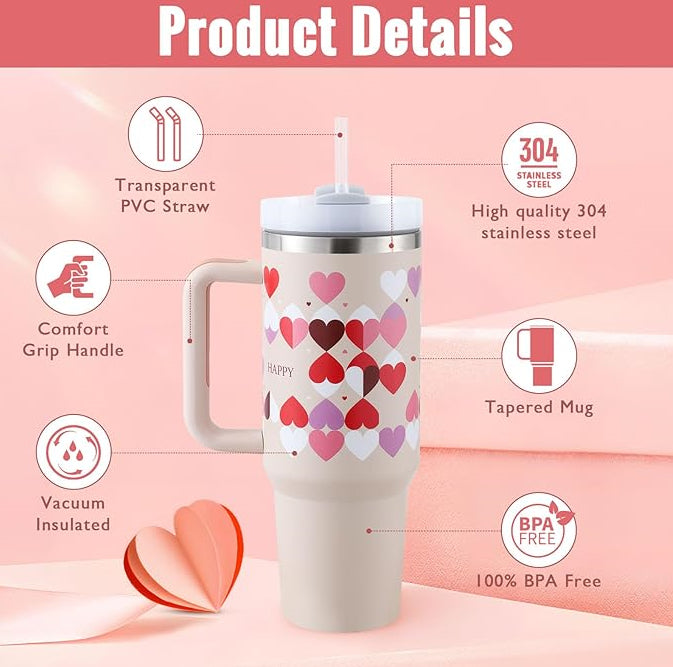 “40oz Insulated Tumbler – Spill-Proof with Handle & Straw”